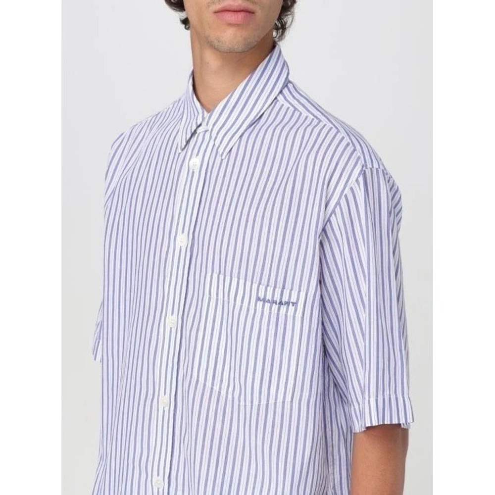 Isabel Marant Labilio Shirt Mens Small Blue Stripe Oversized Short Sleeve Cotton - Picture 3 of 15